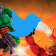 The Doom marine from the original game holding the twitter logo in his hand while killing stuff.